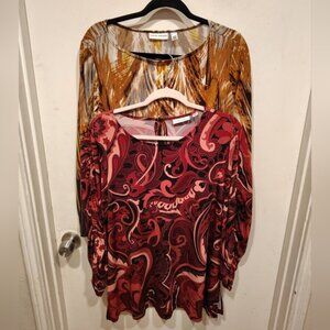 Susan Graver Lot Of 2 Long Sleeve Liquid Knit Tunic Tops Sz XL Career Travel